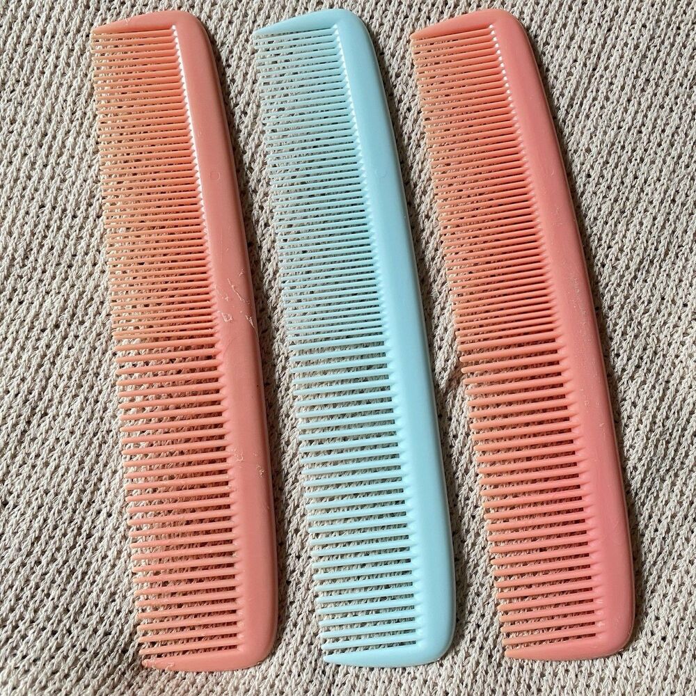 Vintage Hair Comb Lot USA Styling Teasing Detangling Plastic 7.5" Peach Blue